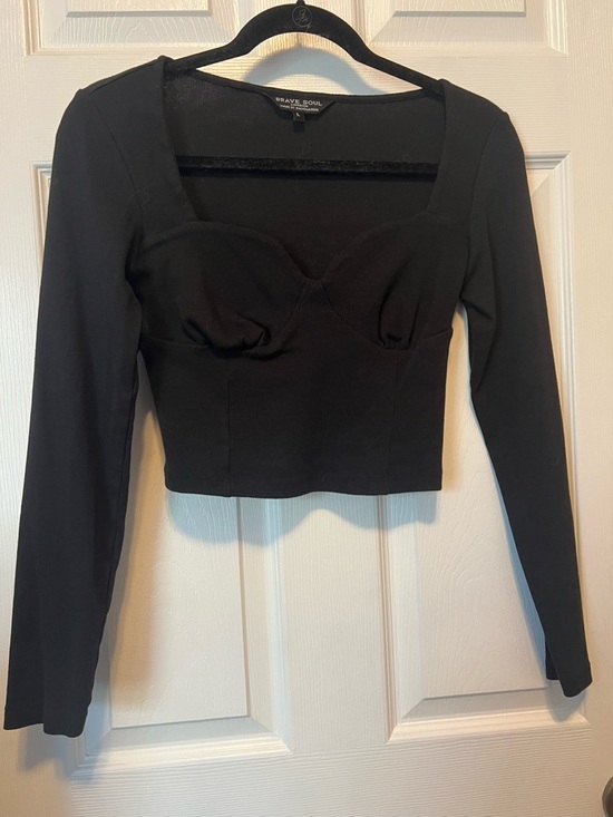 Brave Soul Tops - Brave Soul Black Long-Sleeve Sweetheart Crop Top